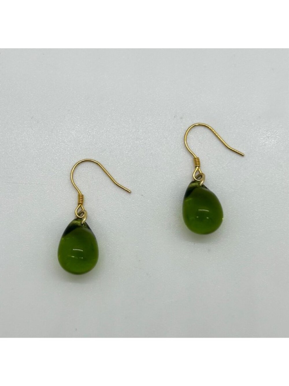 Handmade Green Teardrop Glass Earrings With Sterling Silver Wire Hooks For Women - Picture 2 of 15